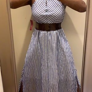 Blue & White Striped Halter Dress